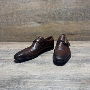 Magnanni Mauricio Brown Leather Monk Strap Dress Shoes Men's Size 10.5